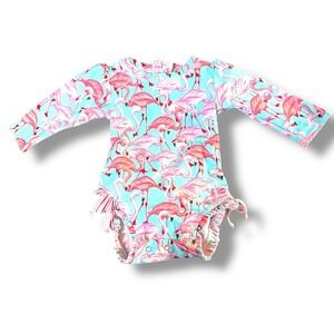 Ruffle Butts Flamingo Long Sleeve One Piece Rash Guard Swimsuit 6-12 Months